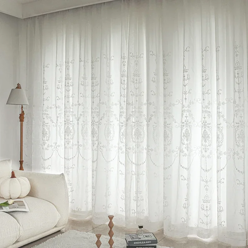 White Embroidered Tulle Curtains for Living Room Luxury European Sheer Curtain for Hall Rideaux Voilage Treatment Home Customize
