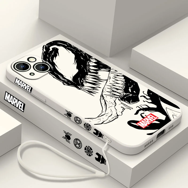 thumbnail image 1 of Funda de teléfono de superhéroe Marvel Venom Cool para Apple iPhone 15 14 13 12 11 Pro Max Plus 8 7 SE Liquid Left Rope Capa Cover, 1 of 5