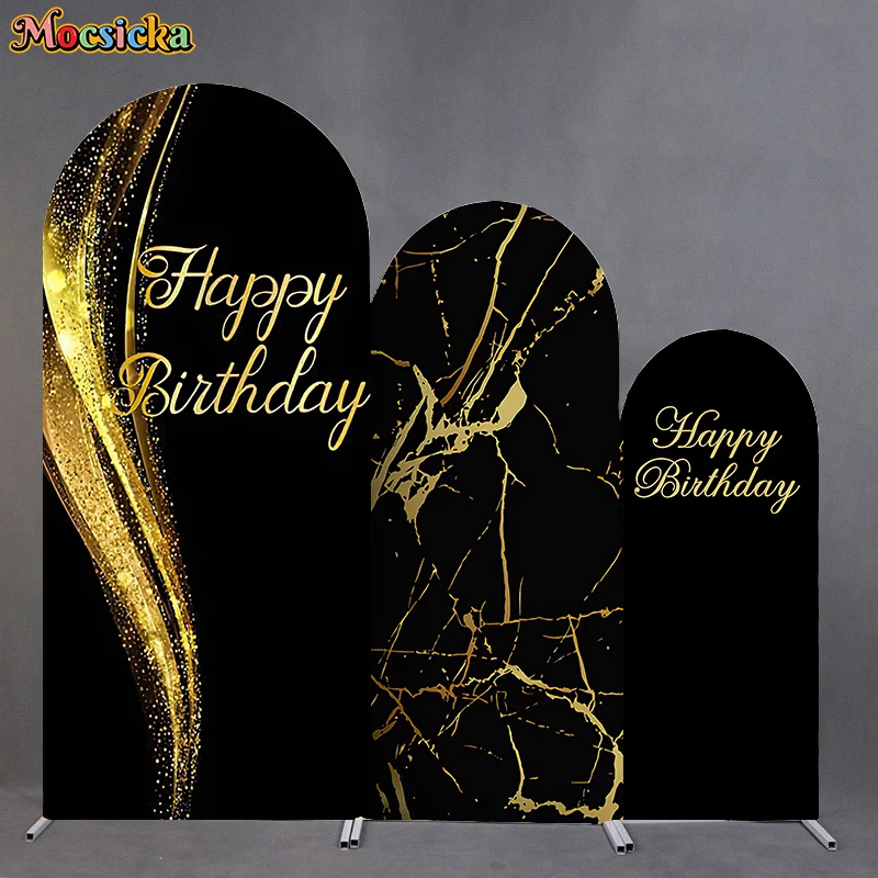 

Black Gold Arch Backdrop Photography Baby Shower Happy Birthday Party Solid Color Background Decorations Double Sided Photozone