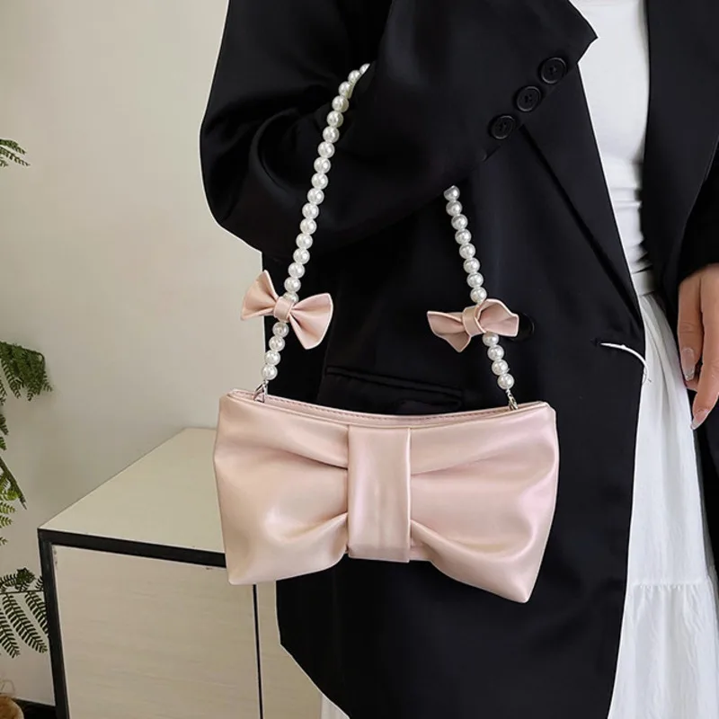 Bow Texture Handbag Exquisite Single Shoulder Underarm Bag Versatile Multi-color and Unique Super Cute High Quality Simplicity