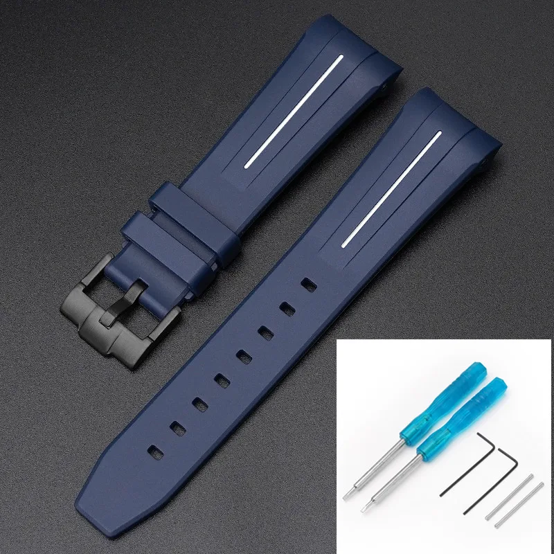 Premium Rubber Strap with Stainless Steel Buckle - 22mm Curved Interface Watch Band
