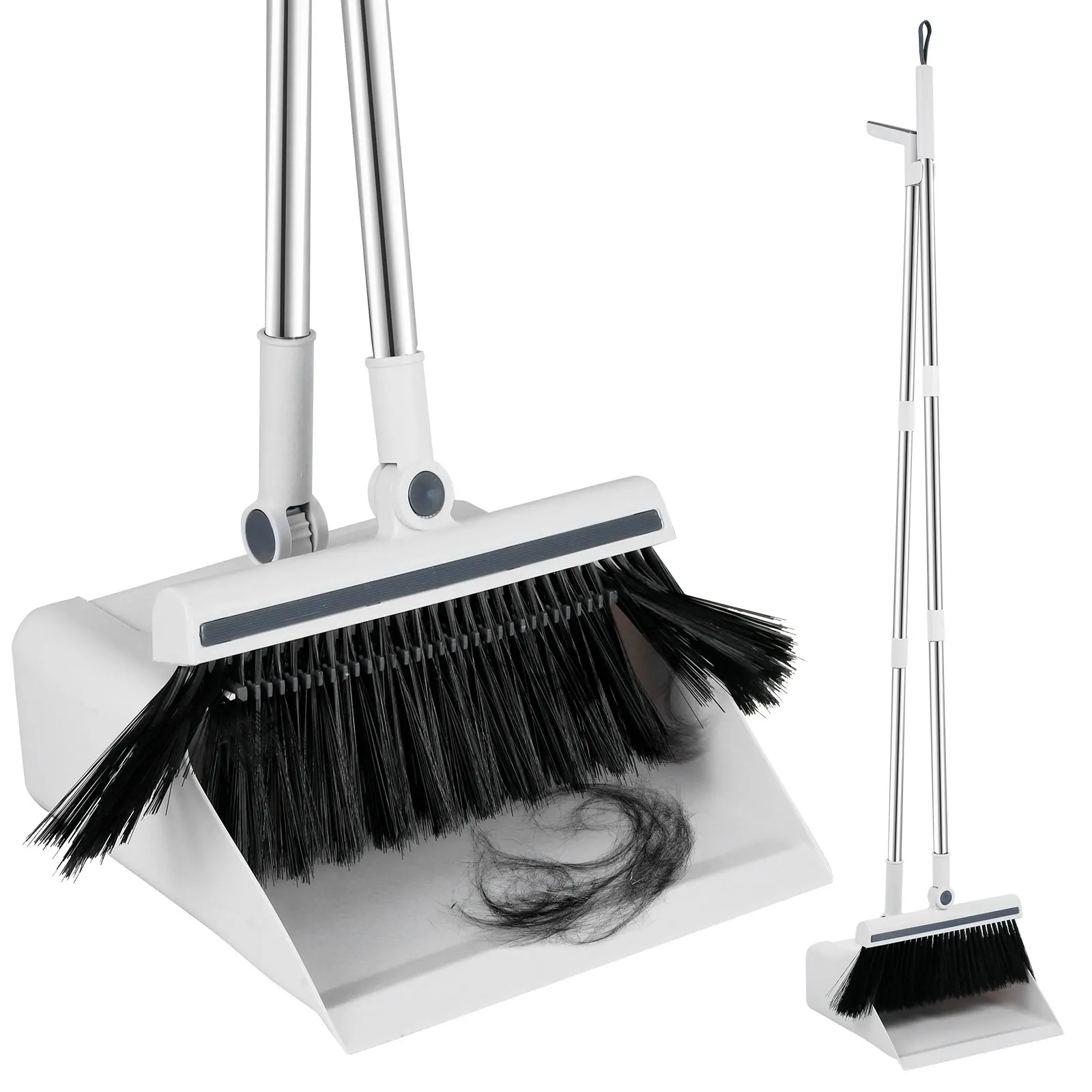 

Broom and Dustpan Set with Embedded Floor Scrub Brush 180° Rotatable Sweeper Dustpan Set with Long Handle Upright Standing Floor