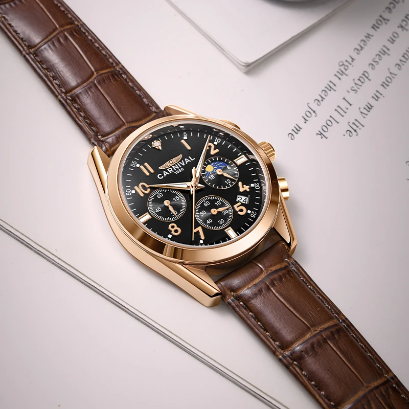 Relogio Masculino CARNIVAL Quartz Business Watch for Men Brand Luxury Chronograph Wrist Watch 30M Waterproof 2023 Reloj Hombre