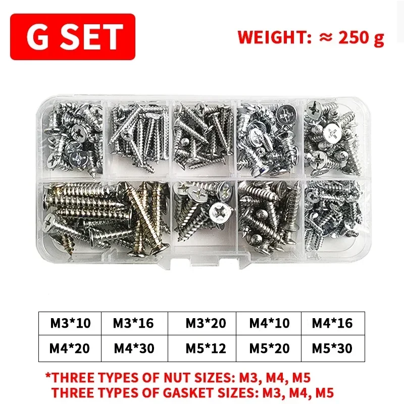 M3 M4 M5 M6 Bolt Nut Box Cross Round Head Phillips Screw Nut Gasket Machine Wire Nail Bolt Screw Steel Self Tapping Set