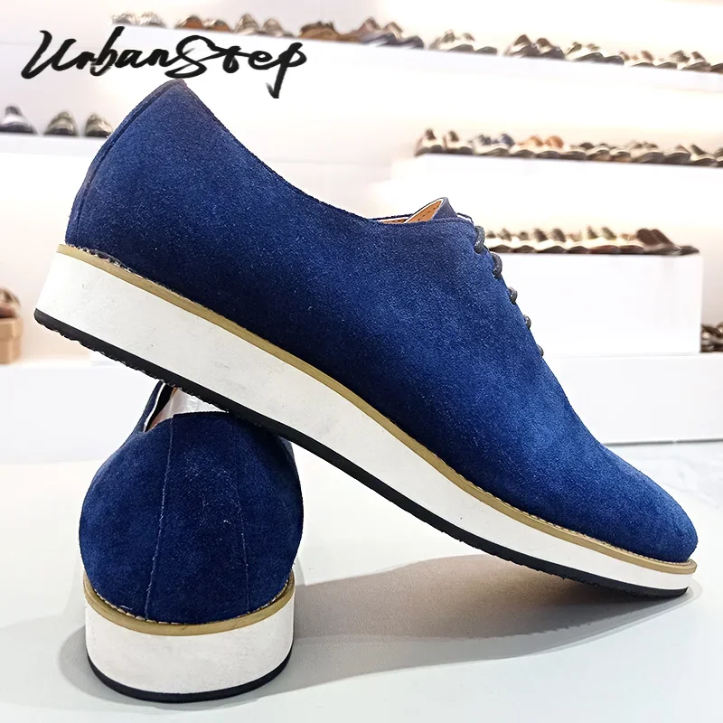 LUXURY DESIGNER MEN'S OXFORD SHOES BLUE BLACK CASUAL DRESS MAN SHOES SUEDE LACE UP WEDDING OFFICE LEATHER SHOES FOR MEN