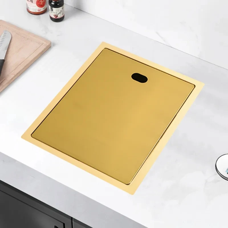 

Gold Nanometer 304 Stainless Steel Handmade kitchen Bar Counter Sink Cover hidden Single Kitchen Sink Small Size Kitchen Sinks