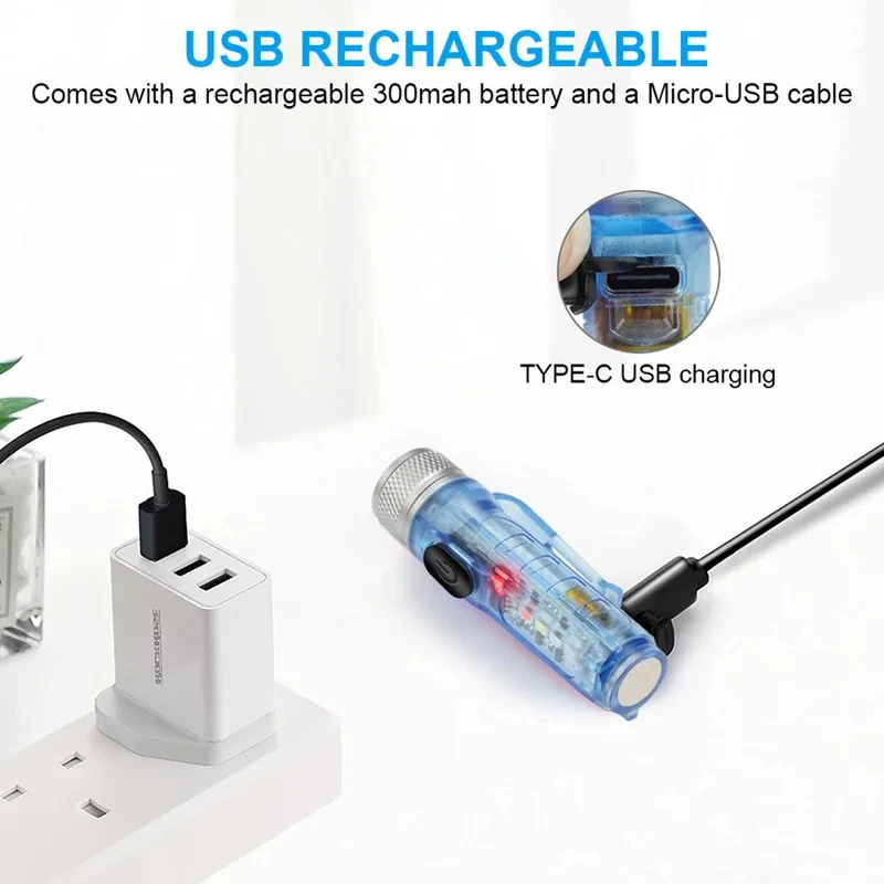 Compact Rechargeable LED Keychain Flashlight - High Power Magnetic USB Torch for Camping, Long Range Illumination