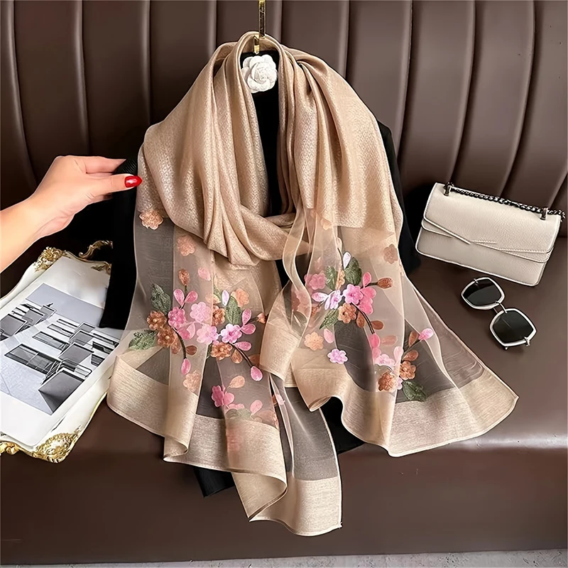 

Luxury Brand Women Scarf Thin Summer Lady Beach Shawl Scarves With Floret Muslim Fashion Foulard Female Hijab Headscarf