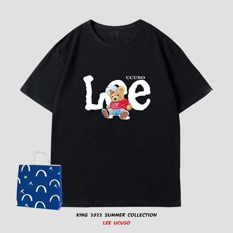 The New Summer Trend Brand Bear Printed Cotton Short-sleeved T-shirts for Men and Women Are Summer Clothing