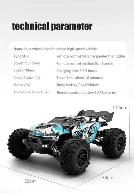 70 Km/h 1:16 Full Scale Brushless Remote Control Car 2.4g 4wd High