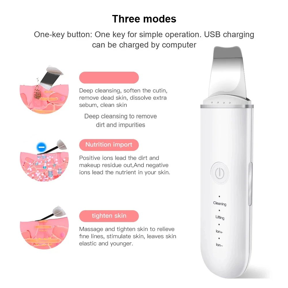 Facial Cleaner Facial Scrubber Skin Scraper Blackhead Remover Ultrasonic Skin Scrubber Vibration Face Spatula