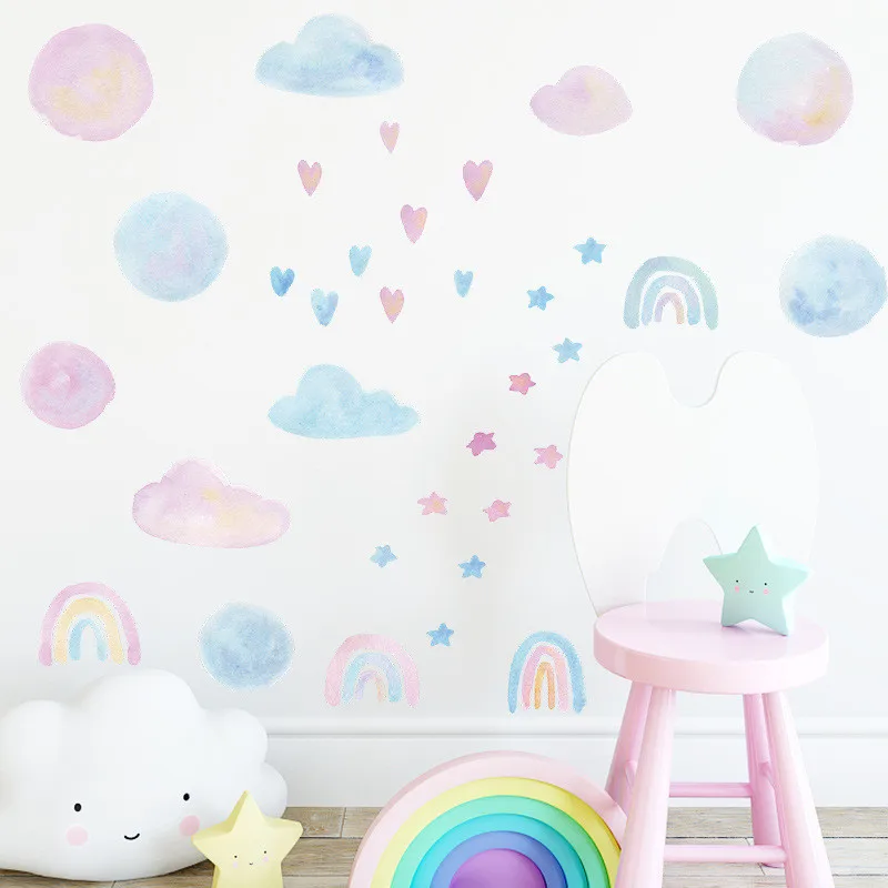 Hearts Cloud Rainbow Nursery Kids Baby Waterproof Wall Decals Bedroom