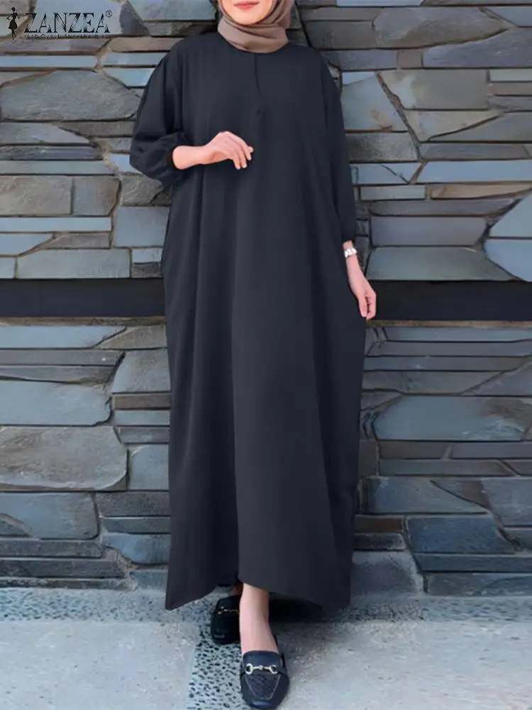 

2024 ZANZEA Fashion Abaya Hijab Dress Women Loose Robe Femme Ramadan Islamic Clothing Solid Casual Dubai Turkey Muslim Sundress
