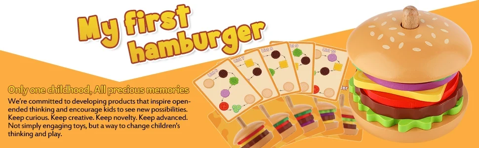 Wooden Hamburger Stacking Toys Montessori Kid Preschool Educational Toy Color Shape Cognition Matching Kitchen Toys For Children