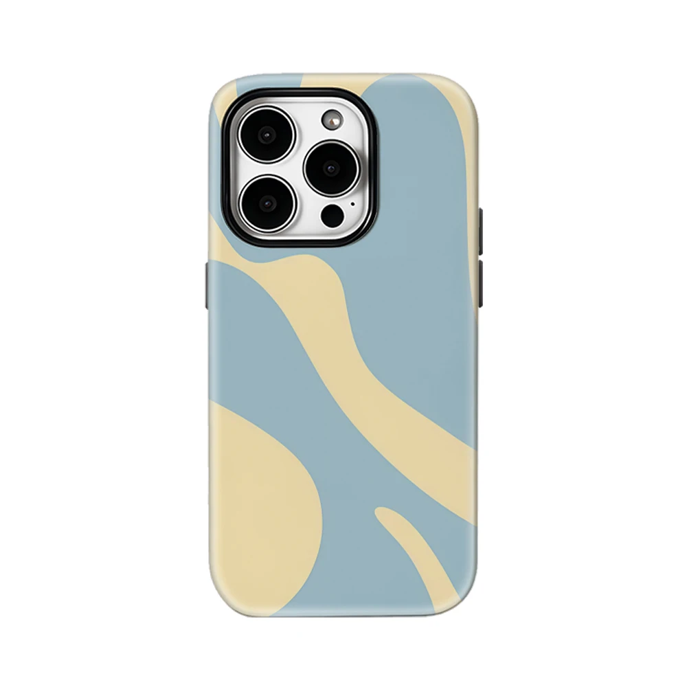 Luxury Double-Layer Phone Case with Blue and Yellow Wave Design