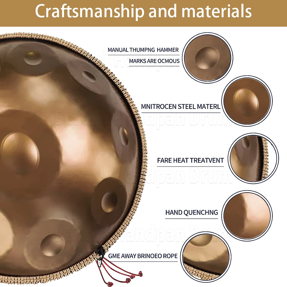 432hz handpan drum 12 note D minor tambourine 22 inch meditation instrument yoga music drum beginner steel tongue