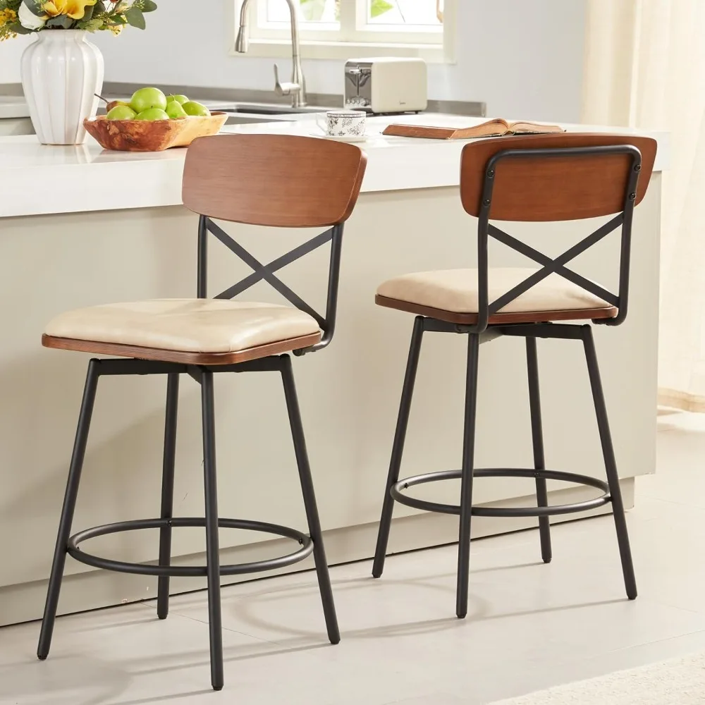 

Counter Height Bar Stools Set of 2, Upholstered Barstools with Back for Kitchen Island, 26" Seat Height, Solid Wood Frame