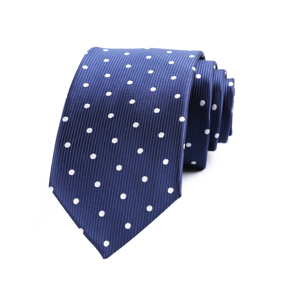 

New 7CM Mens Necktie Blue W/ White Polka Dots Ascot Ties For Man Wedding Polyester Silk Cravat Business Party Corbatas Para