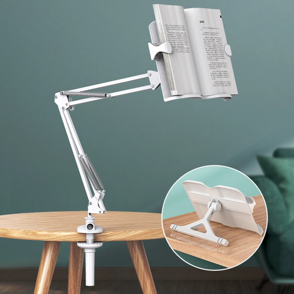 Long Arm Desktop Reading Book Bracket Multi Angle Rotation Book Holder