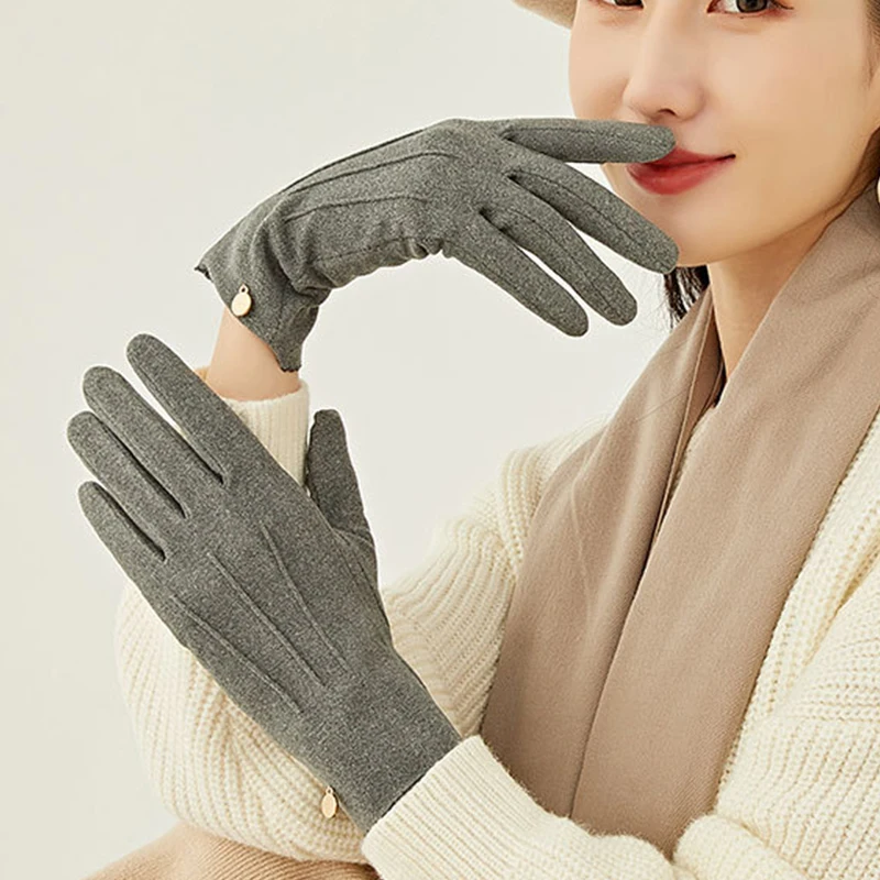 

Women's Winter Plush Gloves Women's Thickened and Velvet Windproof and Warm Touch Screen Driving Gloves