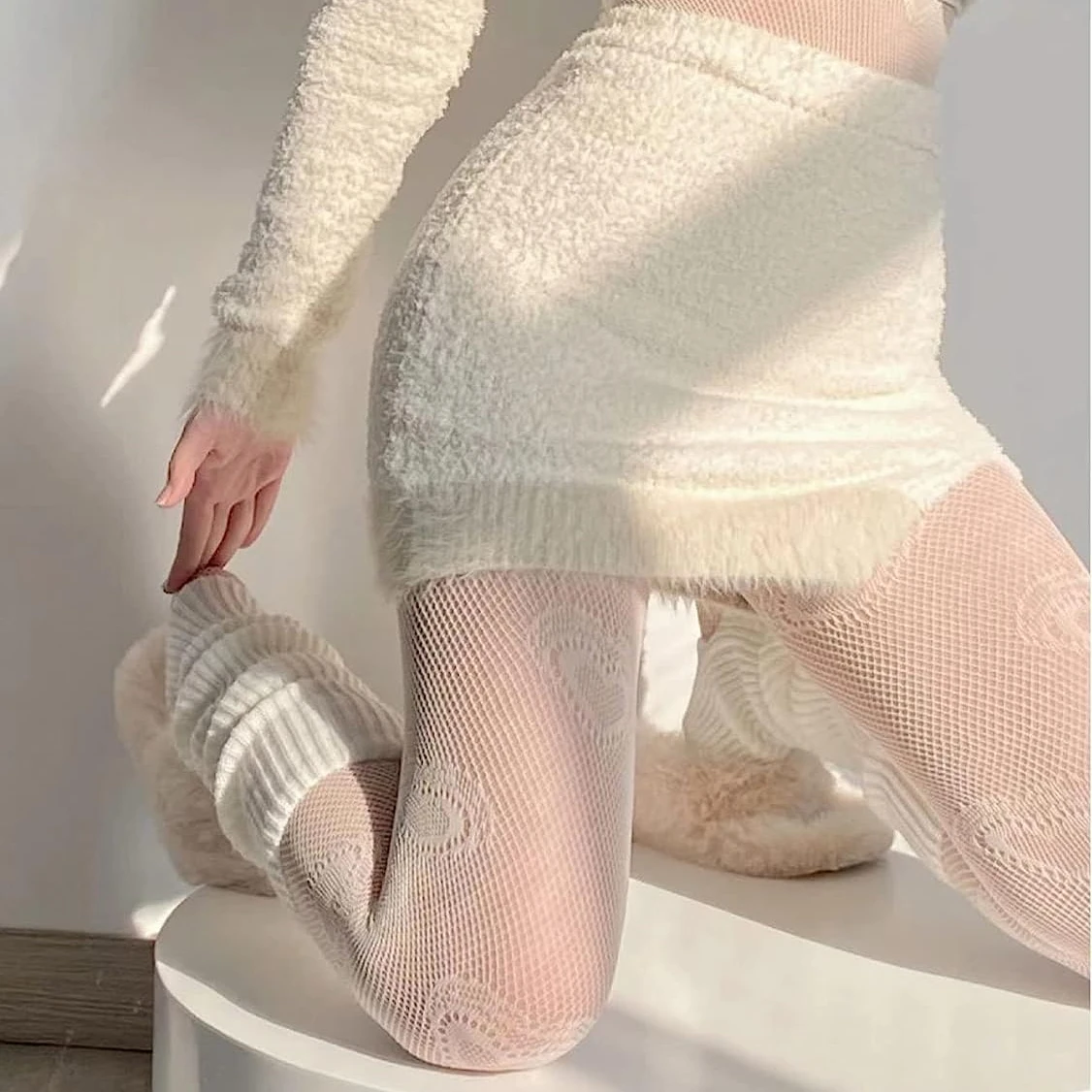 

Kawaii White Tights Sexy Pantyhose for Women Costumes Heart Design Fishnet Stockings Lolita Style Pantyhose New collants femmes