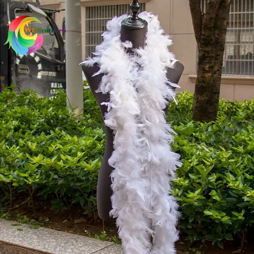 Boa de plumes de dinde blanche, panaches de marabout, costume de châle,  chapeau, artisanat de fête, accessoires de décoration en porcelaine, 2  mètres