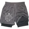 Y2K Performance Shorts Men Quick-drying Fitness Skull Print Double Layer Shorts Workout Training Running Bodybuilding Sportwear 4