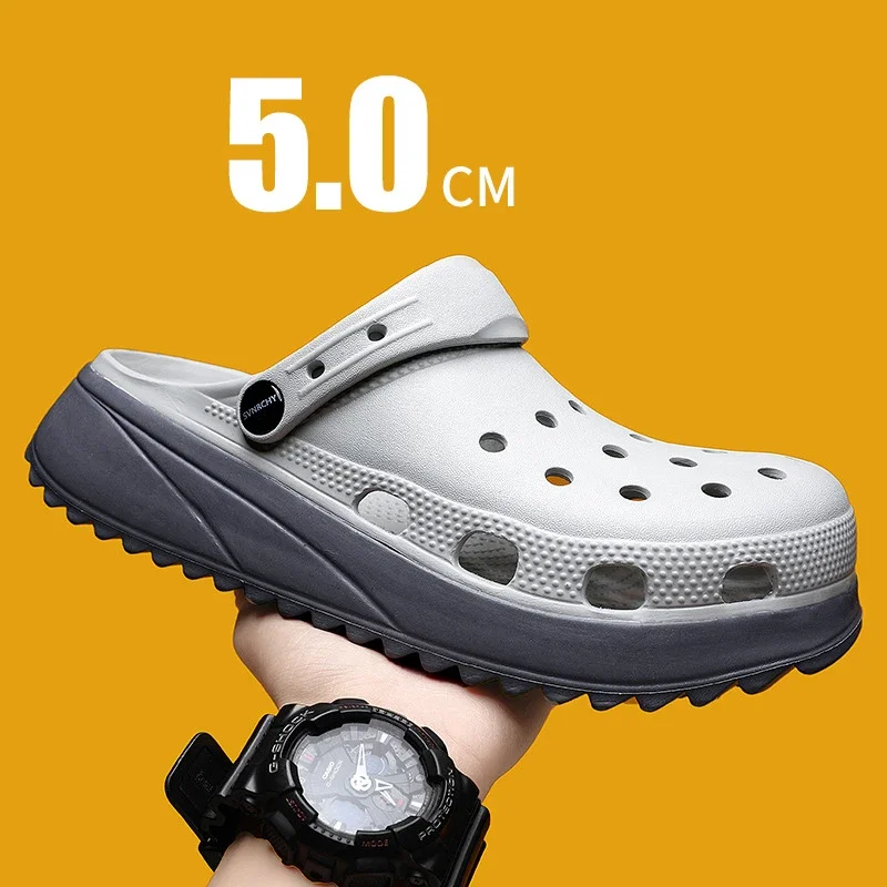 

MHYTY 2023 new men's fashion trend thick soles double color Croc beach slippers