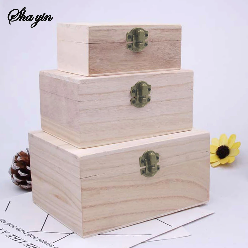 Boîtes de rangement carrées à charnière en bois uni Scotch couleur bûche, boîte-cadeau artisanale, boîte de rangement faite à la main, 1/3 pièces