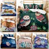 Queen - Twin Sized Cartoon Owl Duvet Set for Kids: Mysterious Forest Retro Boho Design, with 2 Pillow Shams 1