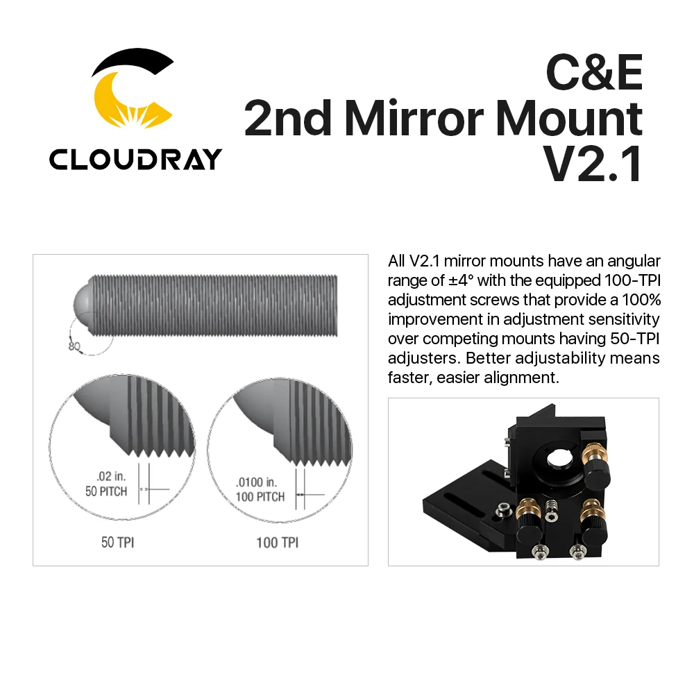 Laser Mount Mirror Cloudray CO2 Black Second Laser Mount Mirror 25mm Mirror Mount Integrative for Lase Engraving Machine