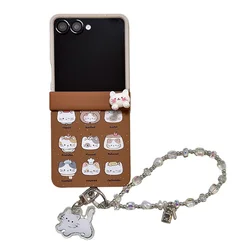 Korean Cute Cat Magnetic Phone Case with Magsafe Stand Chain - Kawaii Design - Galaxy Z Flip5 (Case with Chain)