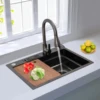 Stainless Steel Kitchen Sink Nano Coating Sink Full Set Thickened Large Single Sink w/Pull-out Faucet Basin KnifeKitchen Washing 3
