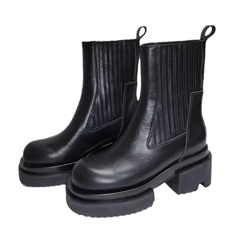 

Женские осенне-зимние кожаные туфли на высокой толстой подошве, износостойкие Нескользящие Туфли с круглым носком, кожаные туфли для скейтборда