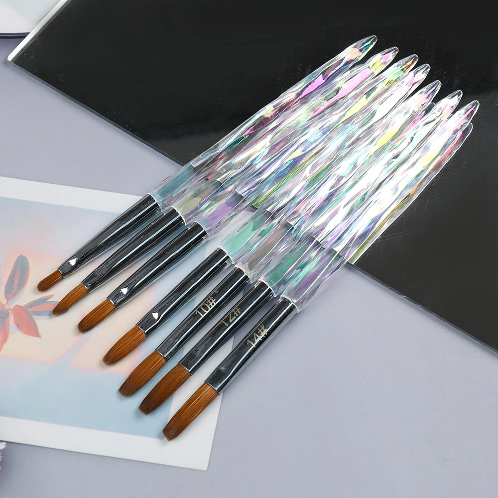 ANGNYA 100% Pure Kolinsky Acrylic Nail Brush Crimped Brush Transparent Crystal Rod Liquid Powder Nail Art Extension Builder Pen 5