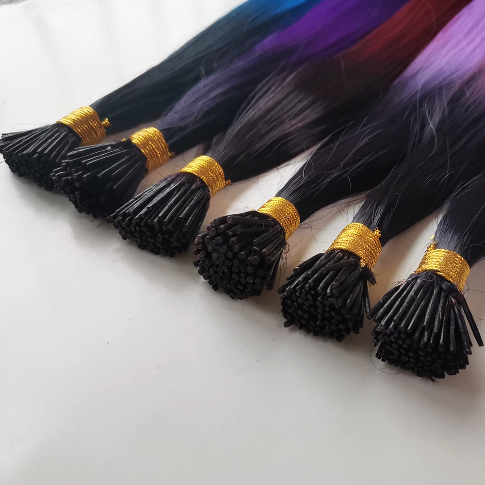 Colorful Hair Extensions I Tip Hair Rainbow Hairpieces Ombre Color 16inch 100 Strands/set For Women Synthetic Accessiories