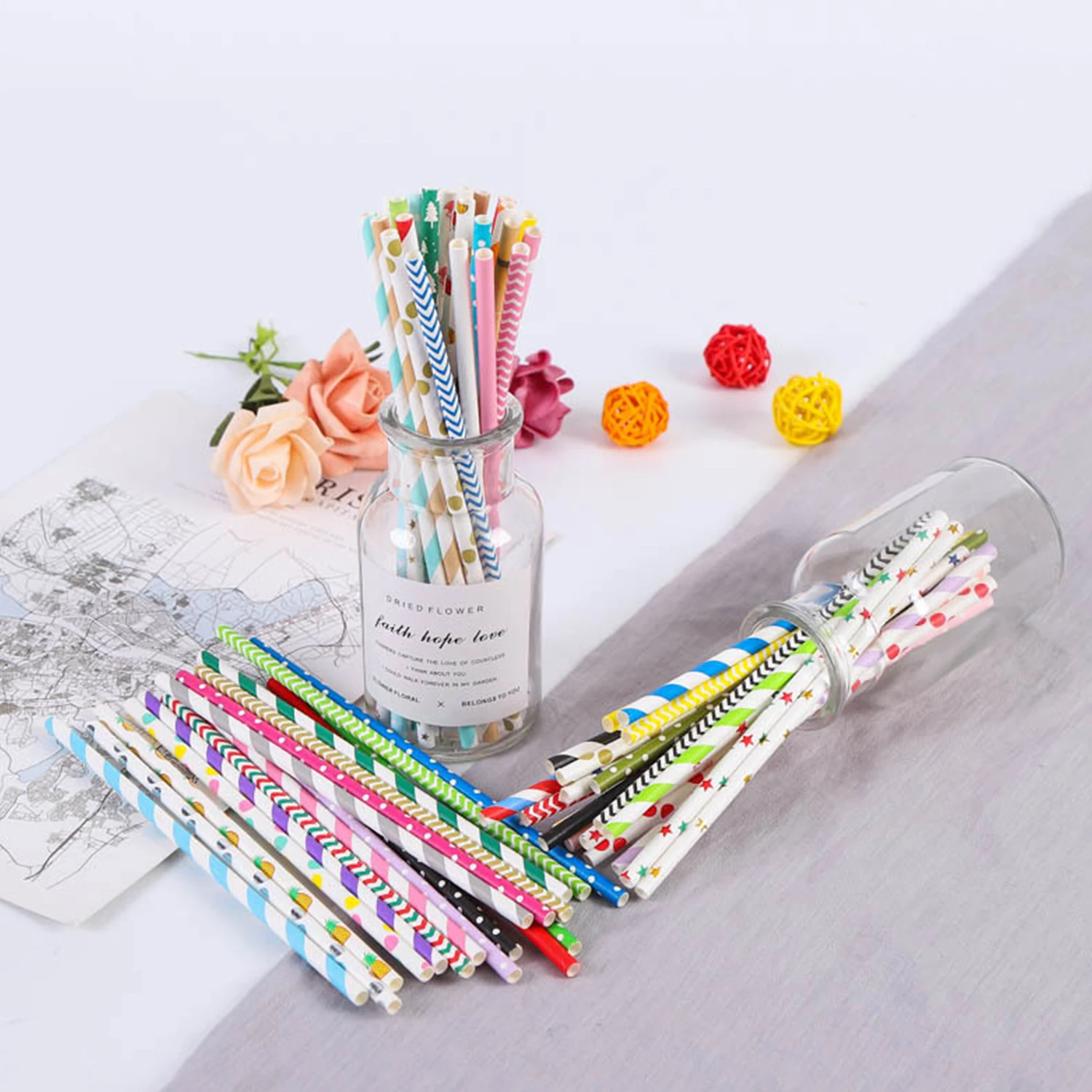 Disposable Paper Straws Eco Friendly Multicolor Drinking Juice Straws for Kid Birthday Wedding Party Decoration