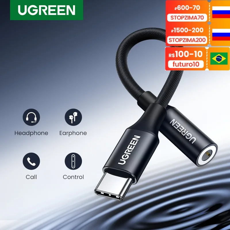 Адаптер для наушников UGREEN с разъемом USB Type-c на 3 5 мм аудиоразъем AUX