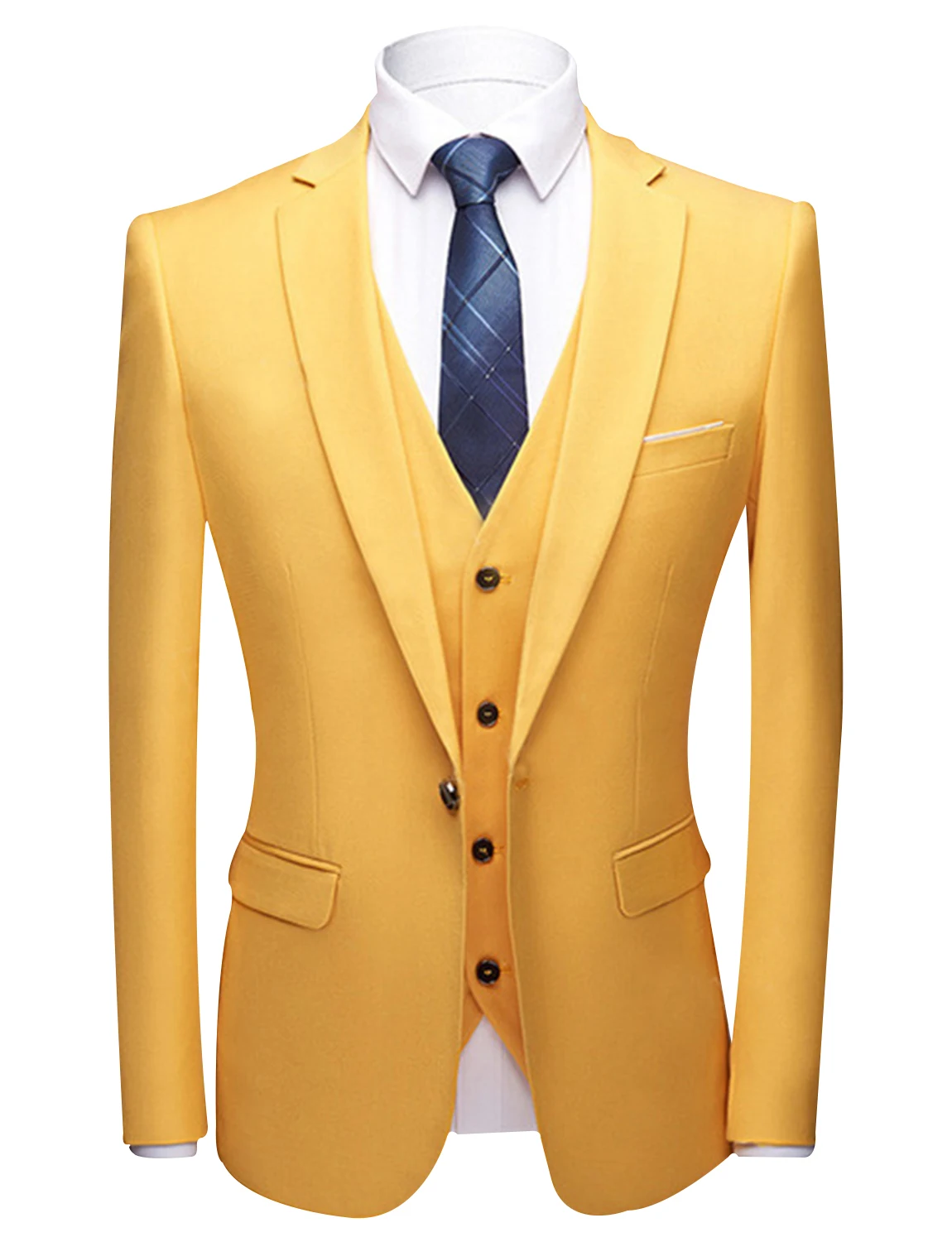 Solid Slim Fit Men's 3 Pieces Wedding Suit Prom Notch Lapel One Button Jacket Waistcoat Trousers for Business Party Prom