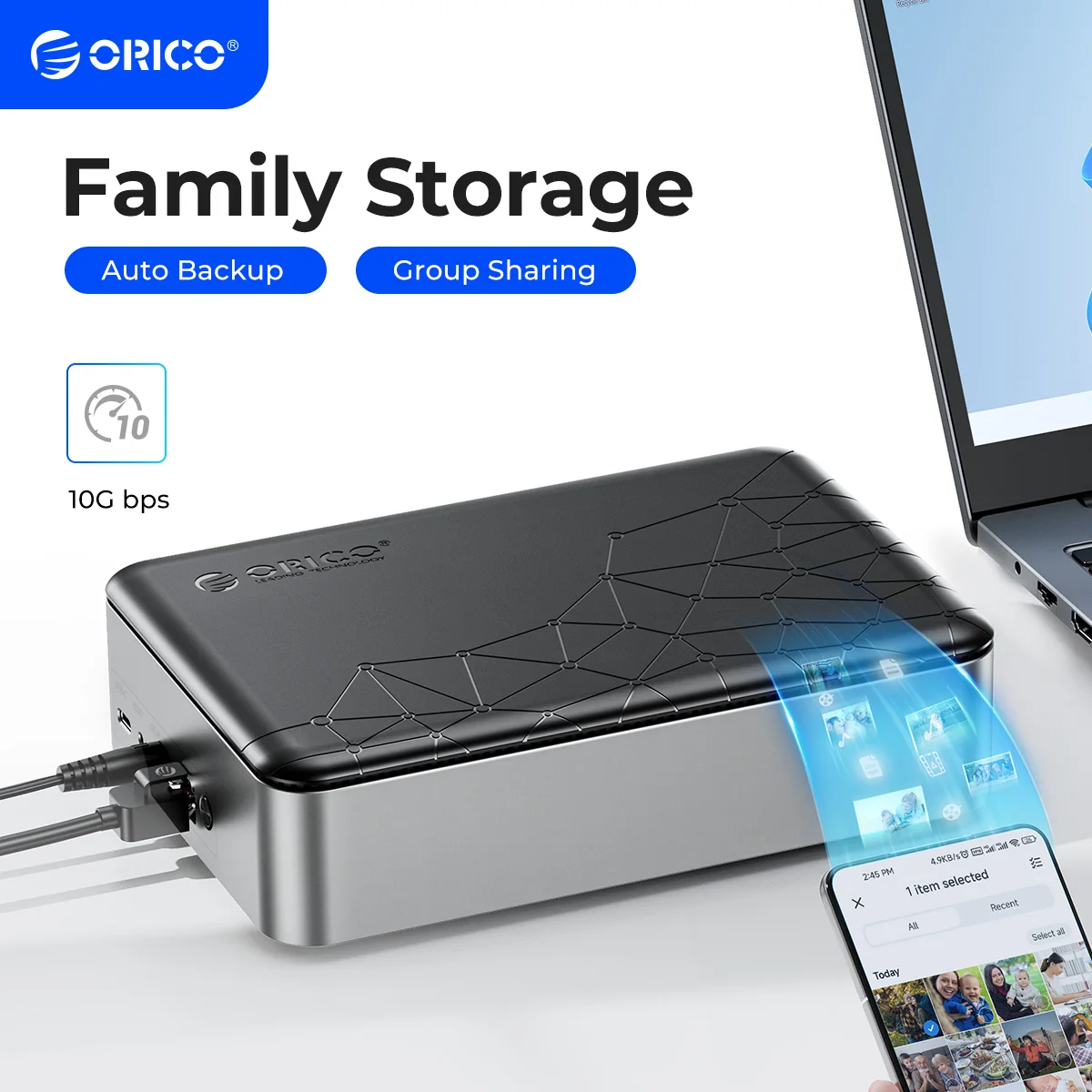 ORICO Network Attached Storage 3.5'' Type-C HDD/SSD Household Storage with Automatic Backup Remote Access & Share Data