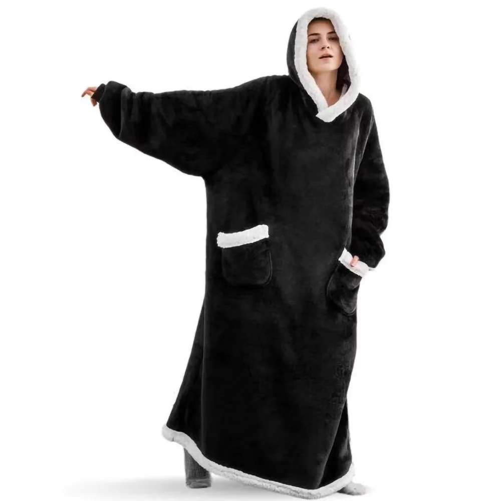 Flannel Blanket Pyjamas with Sleeves 150cm Super Long for Winter Women Men flannel blanket,flannel pajamas,winter blanket,wearable blanket