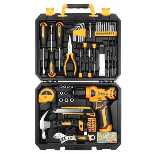 DEKO DKMT128/DKMT196 Home DIY Tool Set Auto Repair Combination Package Hand Tool Kit with Plastic Tool box, Screwdriver, Hammer - Image 7