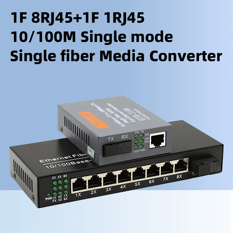 Fiber transceiver SC 1 fiber 8rj45 + 1 1 RJ45, 10/100m, media converter, fiber transceiver, 20km, 1310, 1550nm, 1 pair htb 3100 ab fiber media converter rj45 20km 10 100m netlink media converter htb 3100 1 pair