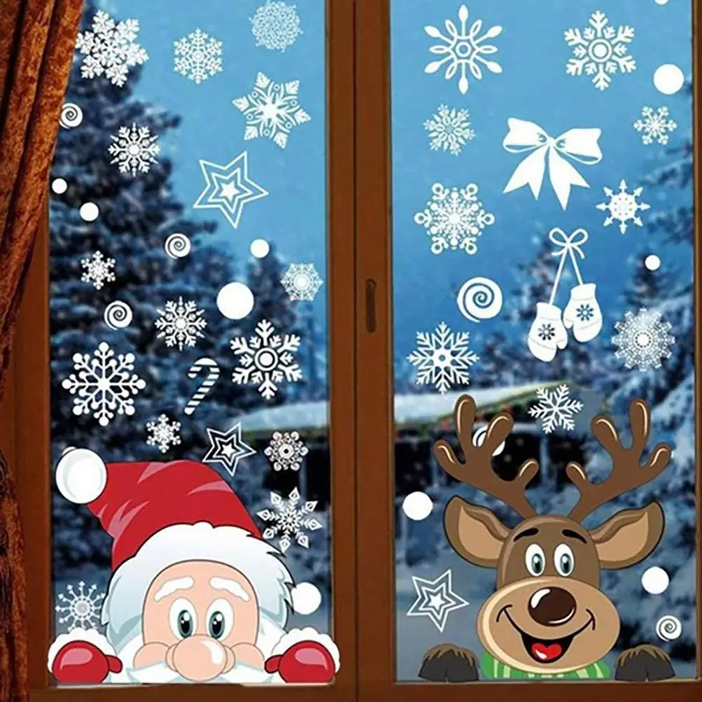 Merry Christmas Glass Sticker Decoration for Home Waterproof PVC White Snowflake Double Side Printed Window Sticker for Showcase