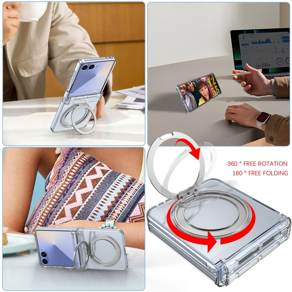 Electroplating Transparent Shockproof Case with Hinge Protection, Ring Holder, and Magnetic Feature