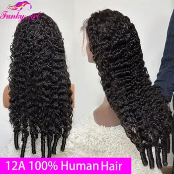 Parrucche per capelli umani ricci birmani 12A Riccioli brasiliani del pixie Parrucca frontale in pizzo trasparente al 200% per le donne Parrucche piene del merletto ricci birmani
