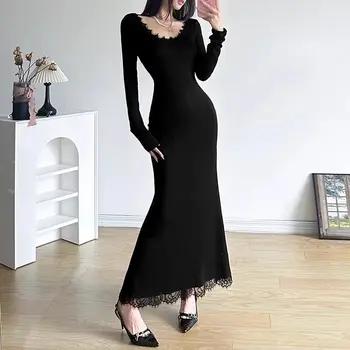 Abito da donna a maniche lunghe in pizzo Abiti estetici attillati Kpop Corsetto economico Casual Retro Full Harajuku Abiti aderenti caldi per le donne