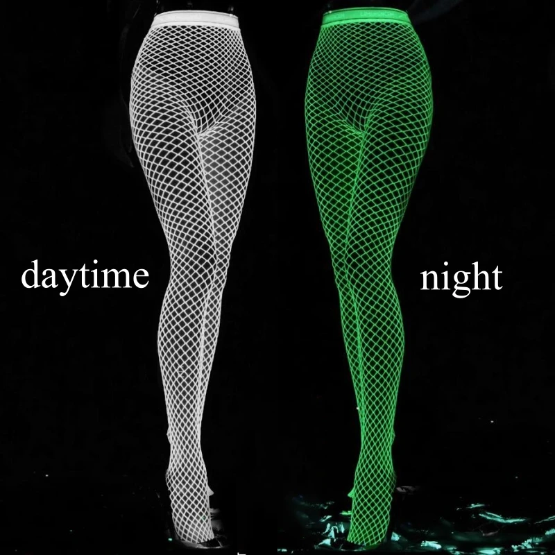 Luminous Fishnet Stockings for Moving One-pieces Mesh Leggings Tights High Waist Perspective Glow In The Dark Lingerie