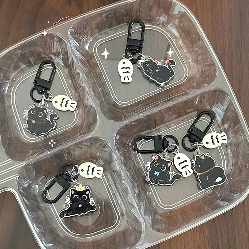 Kawaii Schwarze Katze Kleiner Fisch Schlüsselanhänger Niedlicher Cartoon Kätzchen Acryl Schlüsselanhänger Paar Schlüsselhalter Tasche Anhänger Hängende Dekoration Geschenke – Detail 6