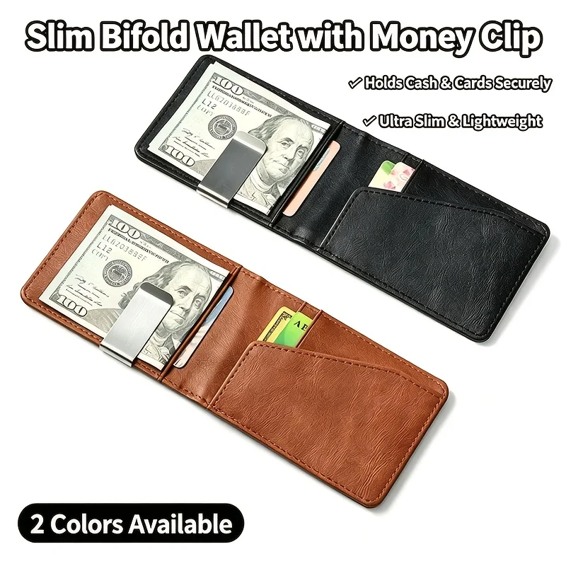 Sleek PU Leather Bi-Fold Wallet with Detachable Money Clip and Multi-Card Organizer